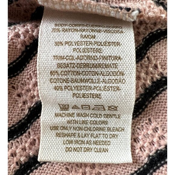 Free People Pink & Black Striped Knit Peplum Sweater Top Medium - Picture 6 of 13
